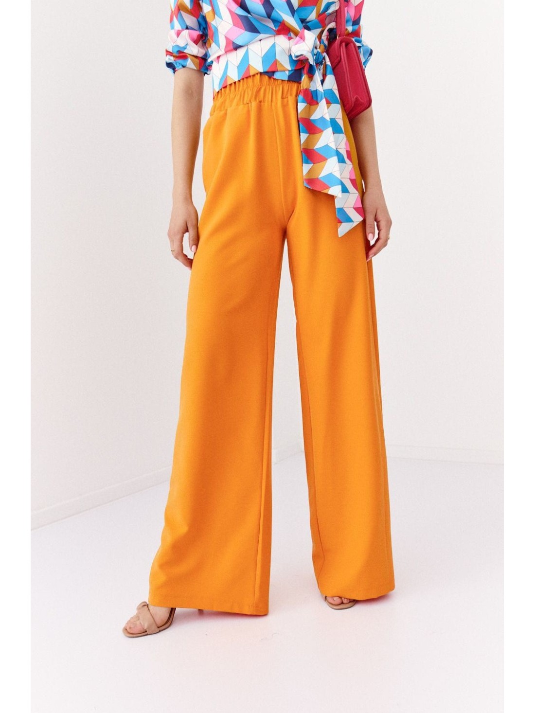 Wide trousers with elasticated pockets, orange 05036 - Online store - Boutique